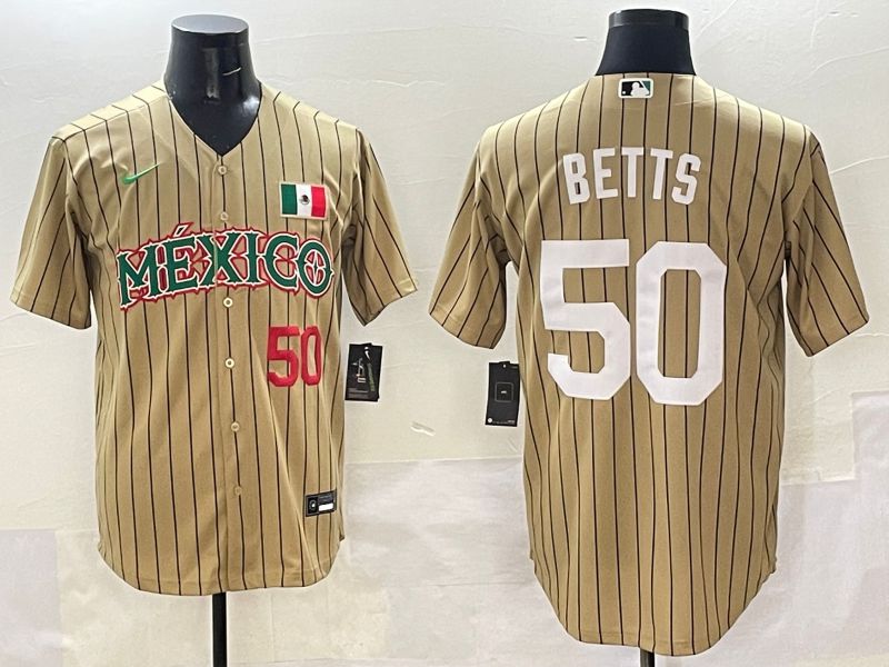 Men Mexico #50 Betts Brown Stripe Joint Name 2025 Nike MLB Jersey style 5